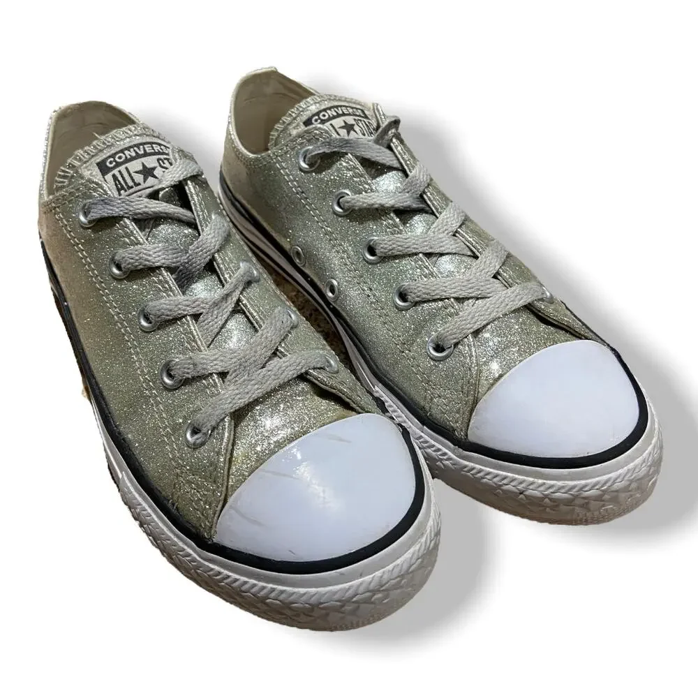 Converse Girls Sneakers 3 All Star Chuck Taylor Silver Gold Glitter Low 641727C